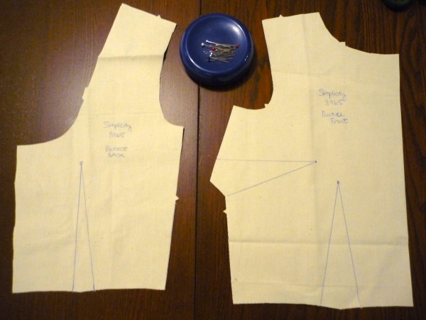 mark darts on muslin pieces with pen and label pieces